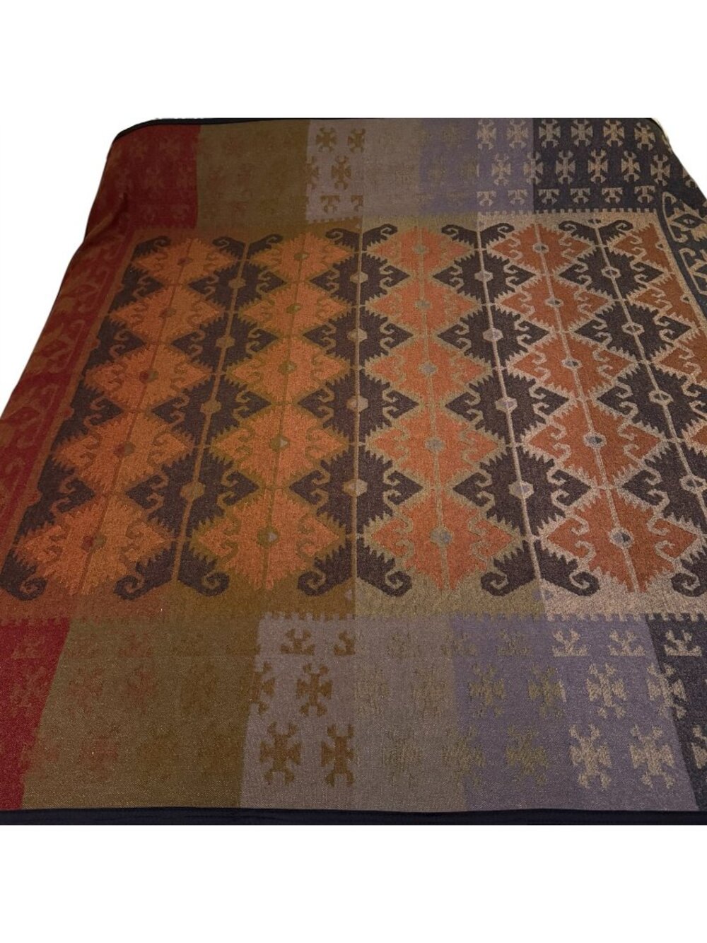 Pendleton Wool Blend Throw Blanket Blue Gray Kilim Design 64x64 Vintage 1980s